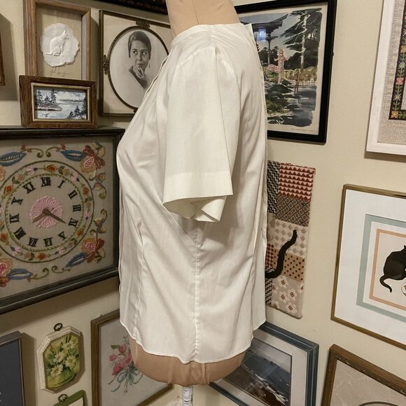 60s Judy Bond Womens Short Sleeves Button-Back Monogrammed Fitted Blouse Size L - Picture 3 of 5